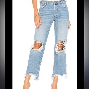 Free People Maggie Straight Ankle Crop Destroyed Jeans 27 Chewed Hem